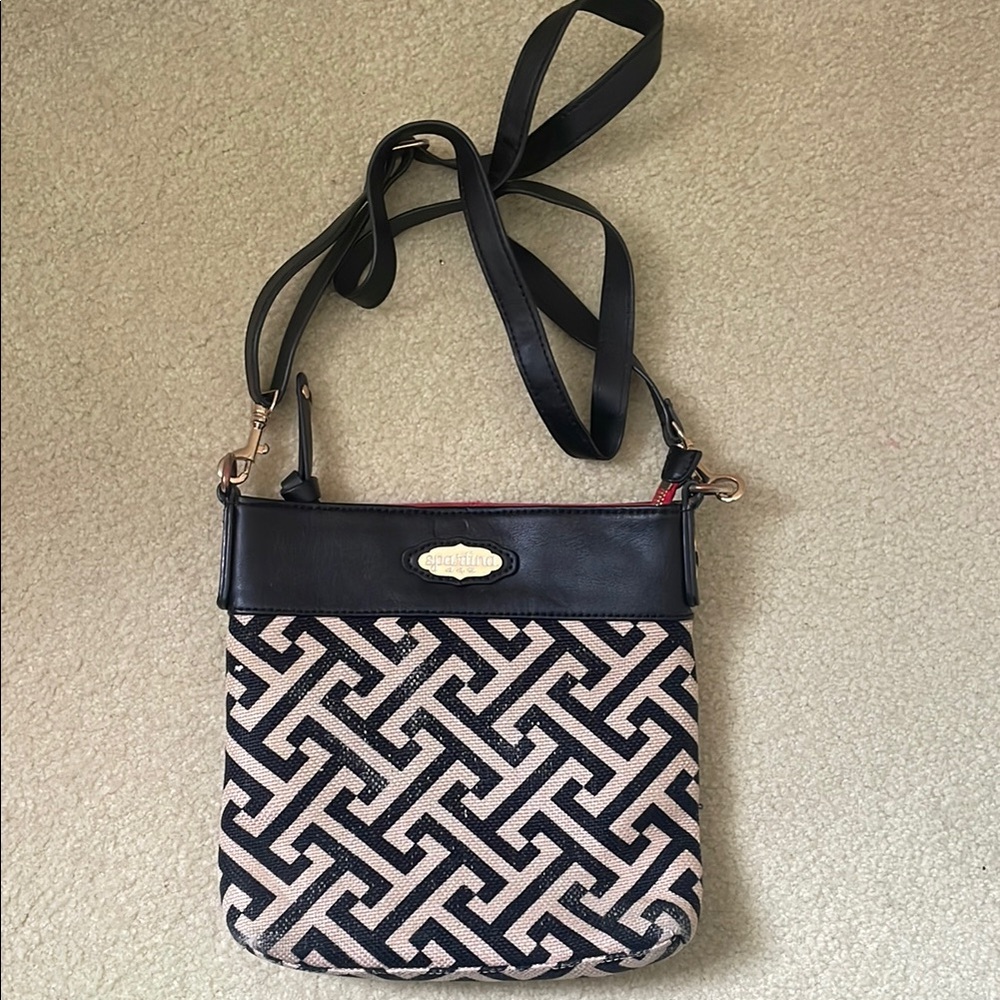 Spartina 449 Daufuskie Island shoulder bag linen / leather black geometric
